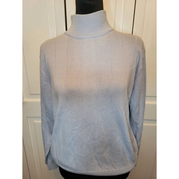 Baby Blue Ribbed Mock Neck Sweater M Dress Barn Old Money Winter Preppy Cottage - Picture 1 of 7